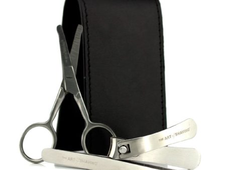 The Art Of Shaving Manicure Set: Nail Clipper + Nose Hair Scissors + Tweezers + Black Leather Pouch  3pcs Supply