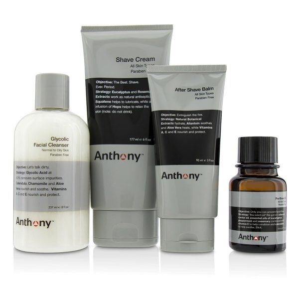 Anthony Logistics For Men The Perfect Shave Kit: Cleanser + Pre-Shave Oil + Shave Cream + After Shave Cream  4pcs Supply